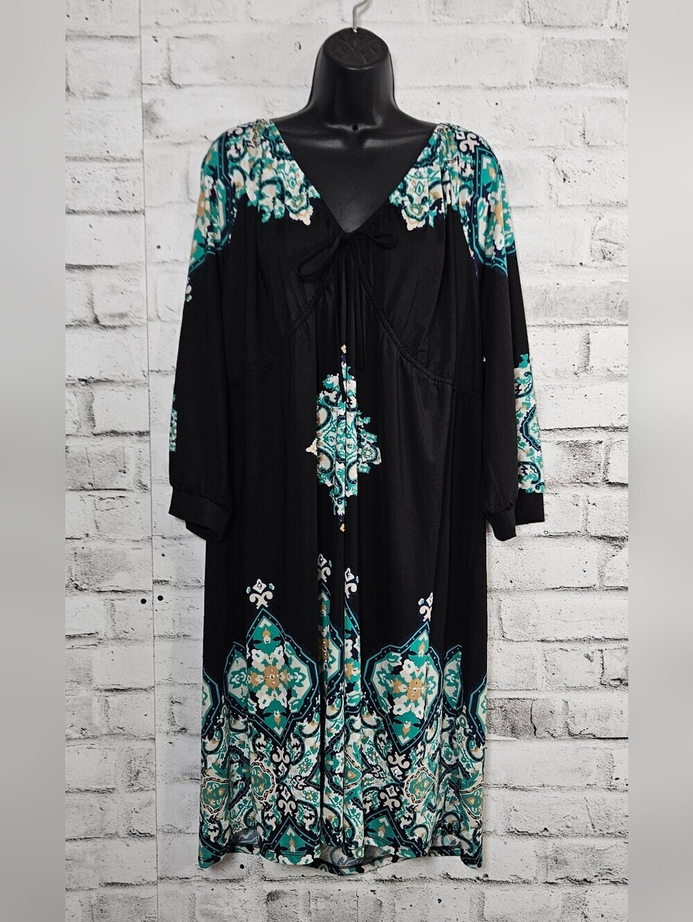 INC International Concepts Boho Midi Dress 3X Black Paisley